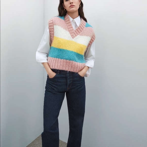 Nwt Zara Colorful Stripy Sweater Vest 